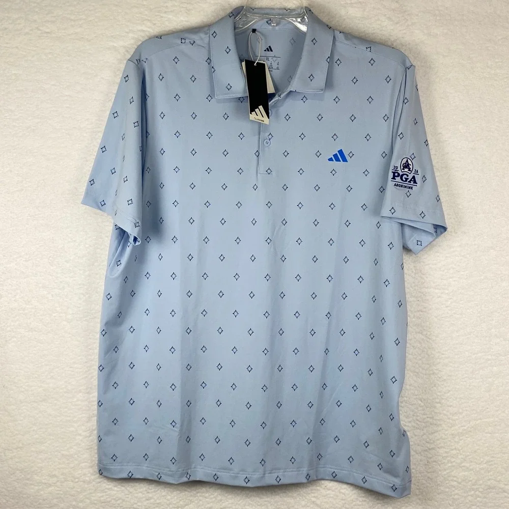 Adidas Mens XL Blue ClimaCool 2026 PGA Aronimink Geometric Golf Polo Shirt NWT